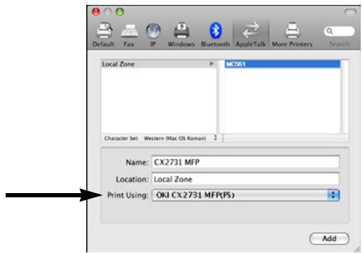 OKI CX2731MFP - Sous ethertalk mac 10.5 (leopard) - 3
