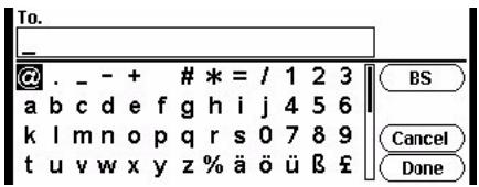 To. @ _ _ - + # * = / 1 2 3 a b c d e f g h i j 4 5 6 k l m n o p q r s 0 7 8 9 t u v w x y z % ä ö ü β £ BS Cancel Done