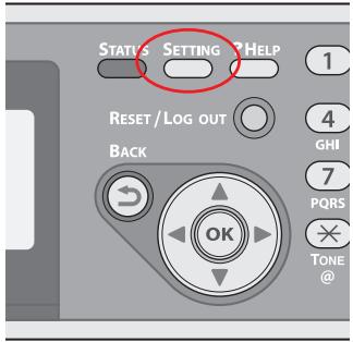 STATUS SETTING HELP 1 RESET/LOG OUT BACK OK 4 GHI 7 PQRS TONE @