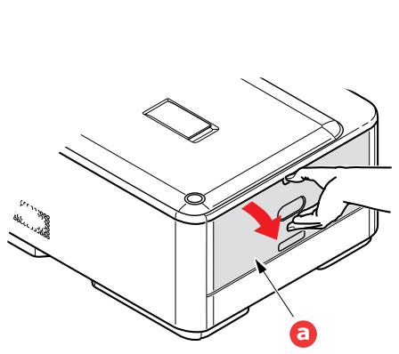 Technical diagram showing a device with a red arrow indicating a component or operation, labeled 'a' in the corner.