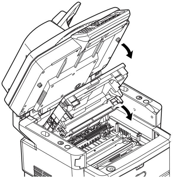 OKI MPS480MB - Appuyez sur le bouton d'ouverture (a), puis ouvrez complètement le capot (b). - 4
