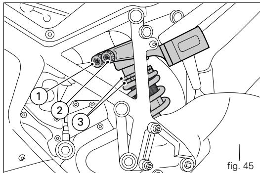 DUCATI 1098 R - Éléments de réglage de l'amortisseur arrêté (fig. 45) - 1