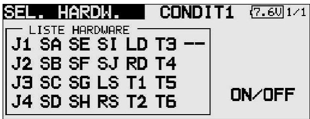 FUTABA T-12 FG - Options du MENU de selection des interrupurteurs - 1