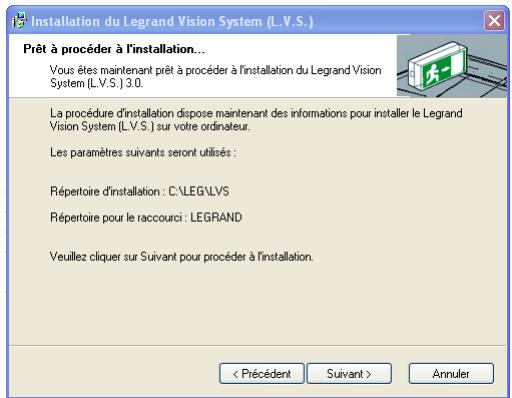 LEGRAND 625 13 - Une fenêtre apparait avec le récapitulatif des paramètres choisis - 1