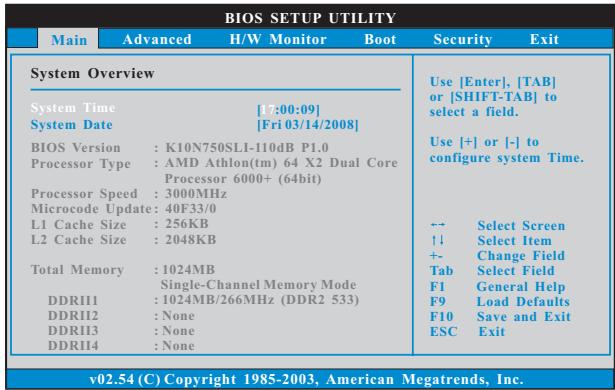 ASROCK K10N750SLI-110DB - Main Screen - 1