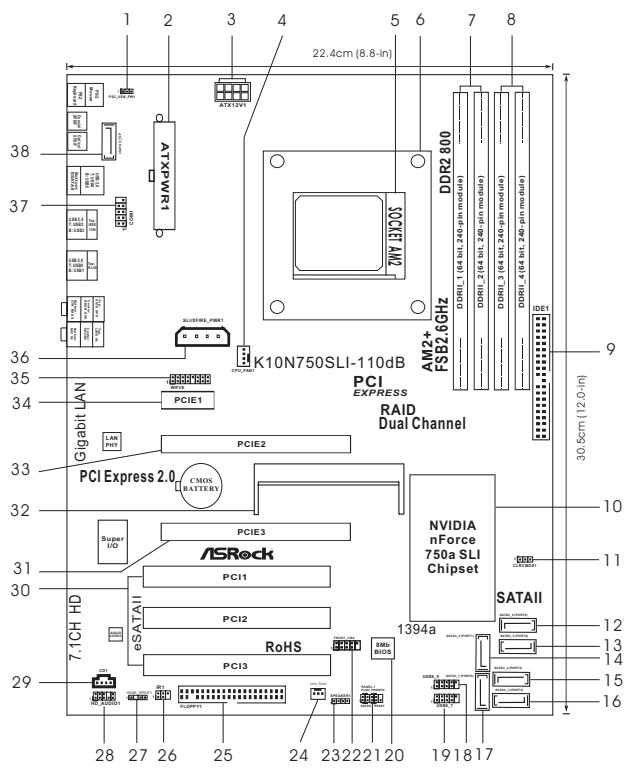 ASROCK K10N750SLI-110DB - Motherboard Layout - 1