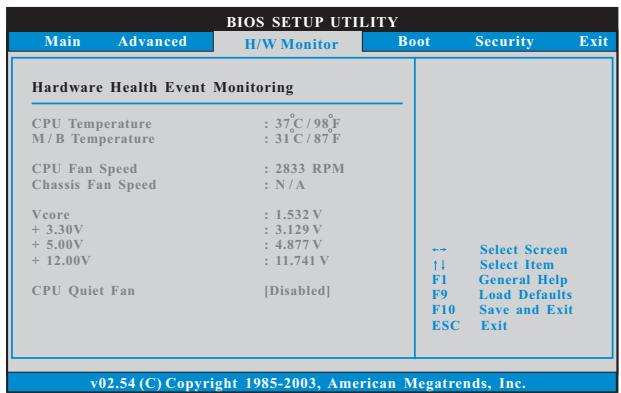 ASROCK K10N750SLI-110DB - Hardware Health Event Monitoring Screen - 1