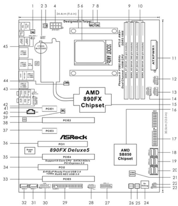 ASROCK 890FX DELUXE 5 - Motherboard Layout - 1
