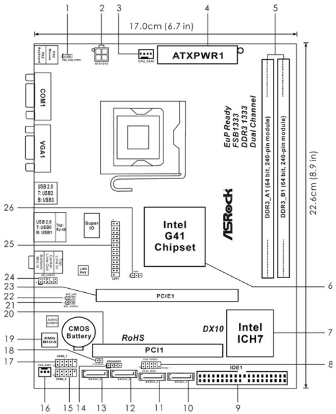ASROCK G41M-VS3 - Motherboard Layout (G41M-VGS3 / G41M-VS3) - 1