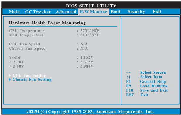 ASROCK CORE 100HT-BD - Hardware Health Event Monitoring Screen - 1