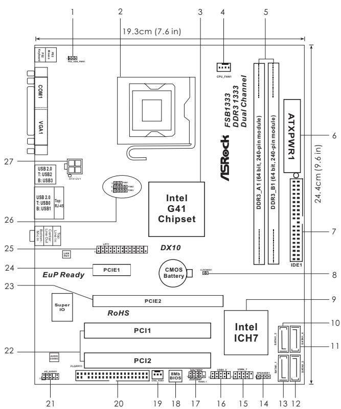 ASROCK G41M-GS3 - Motherboard Layout - 1