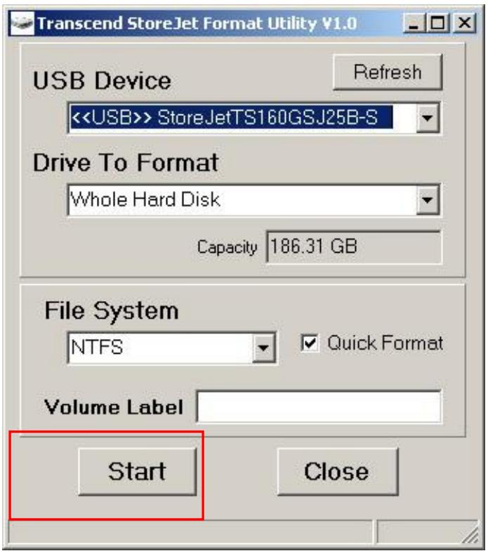 TRANSCEND TS0GSJ25B - Press "Start". - 1