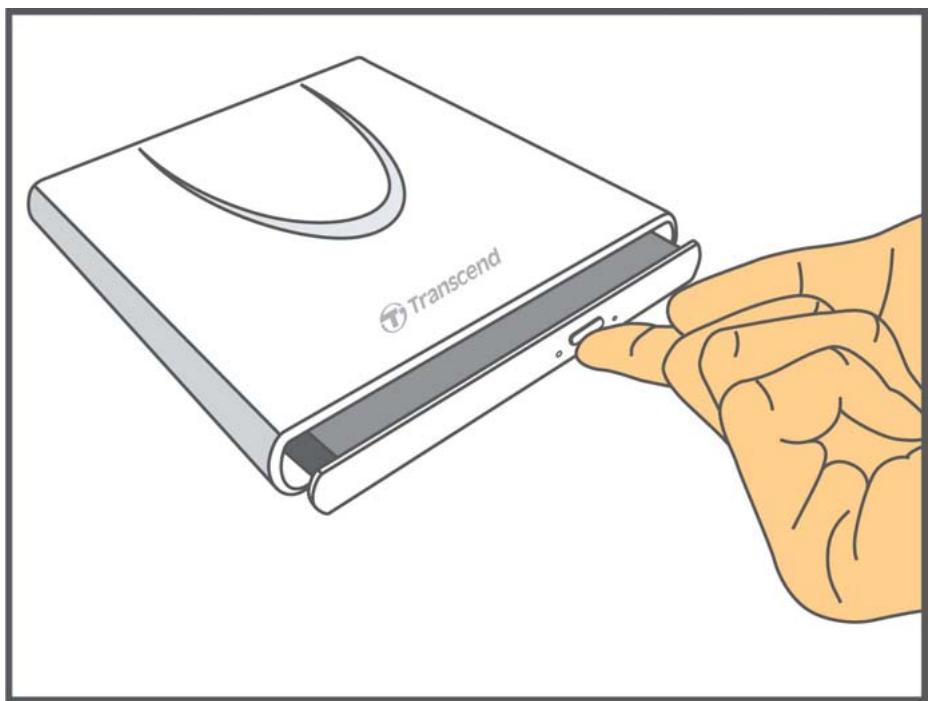 TRANSCEND PORTABLE DVD WRITER - Inserting a Disc - 1