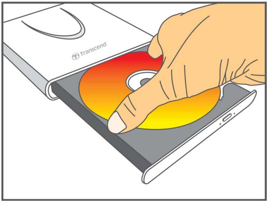 TRANSCEND PORTABLE DVD WRITER - Inserting a Disc - 3