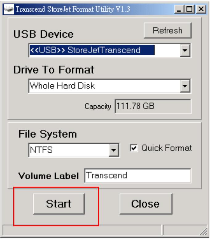 TRANSCEND STOREJET 18M - Press "Start". - 1