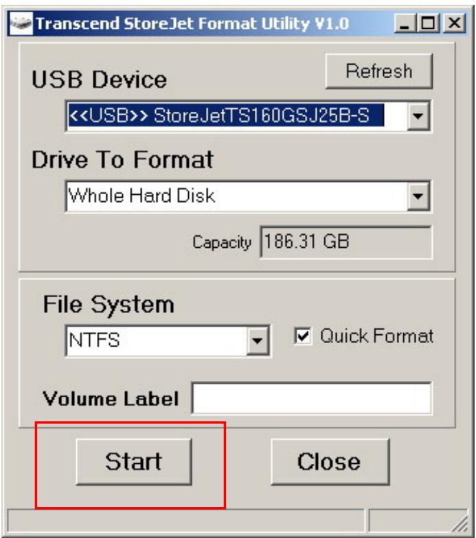 TRANSCEND STOREJET 25M - Press "Start". - 1