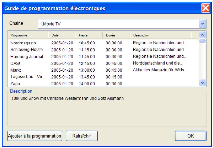 EMTEC TUNER TNT S801 - Utilisation du EPG (guide de programmation électronique) - 1
