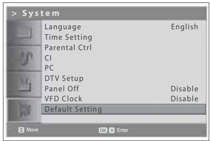 HUMAX LGB-19DTT - To perform Default Setting, do as follows: - 1