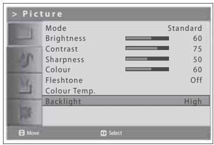 HUMAX LGB-19DTT - Adjusting Backlight Brightness - 1