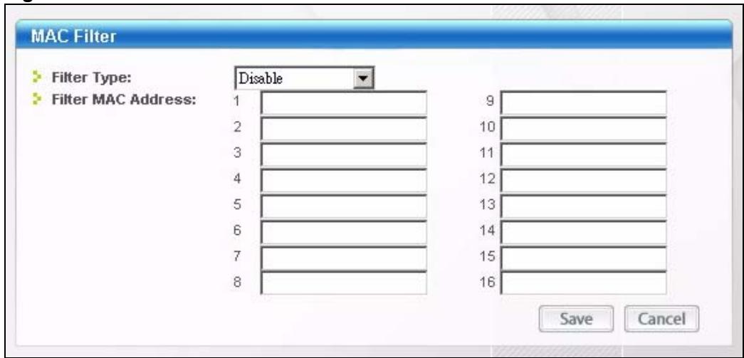 ZYXEL AG-320 - The MAC Filter Screen - 1