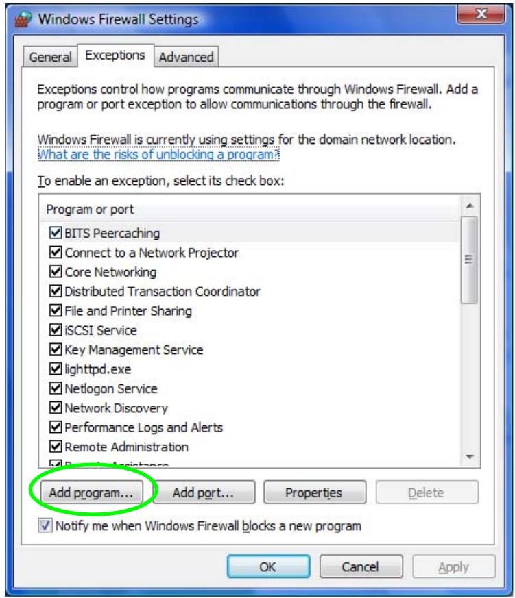 ZYXEL DMA-2500 - Configuring the Windows Vista Firewall - 3