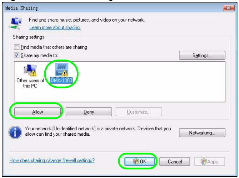 ZYXEL DMA-2500 - Select Share my media and click OK. - 2