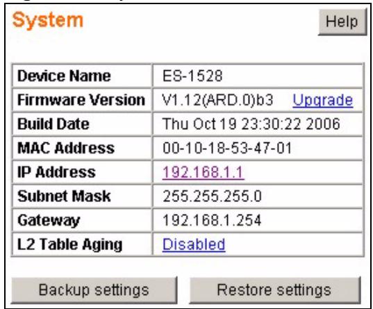 ZYXEL ES-1528 - System Screen - 1