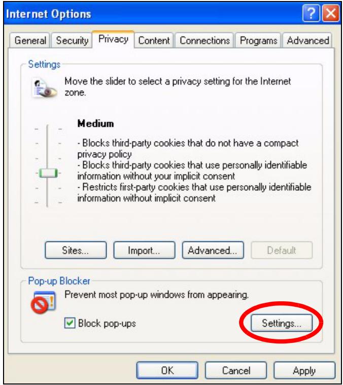ZYXEL ES-1528 - Enable pop-up Blockers with Exceptions - 1