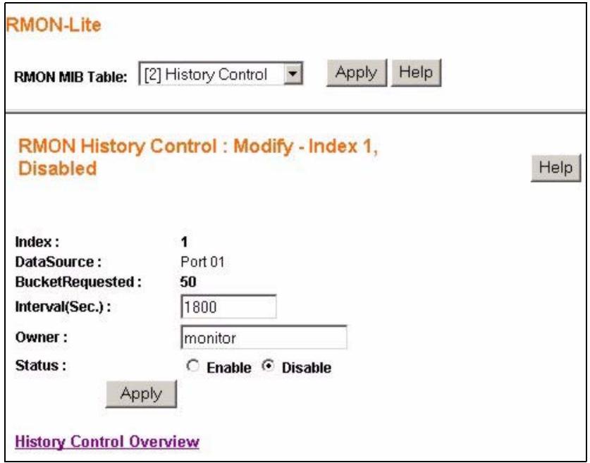 ZYXEL ES-1528 - RMON History Control : Modify - 1