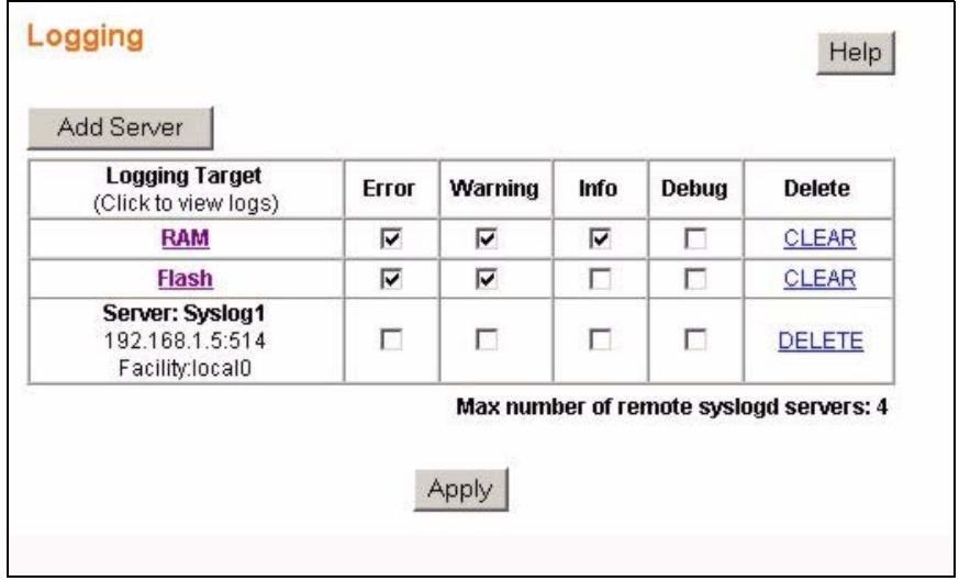 ZYXEL ES-1528 - Logging Screen - 1