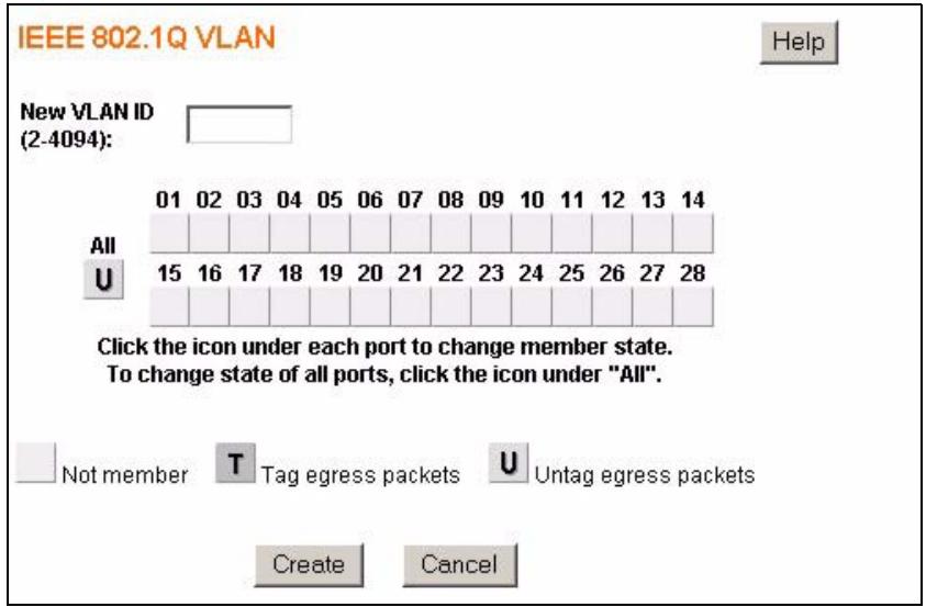 ZYXEL ES-1528 - Create IEEE 802.1Q VLAN Screen - 1