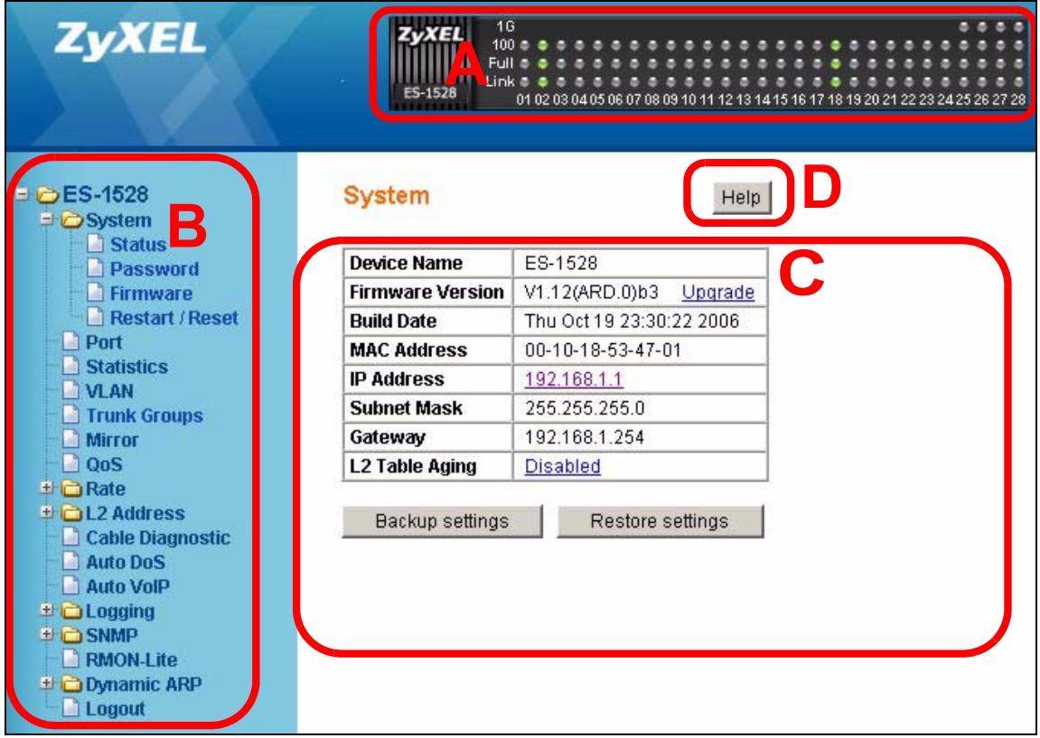 ZYXEL ES-1528 - The Status Screen - 1