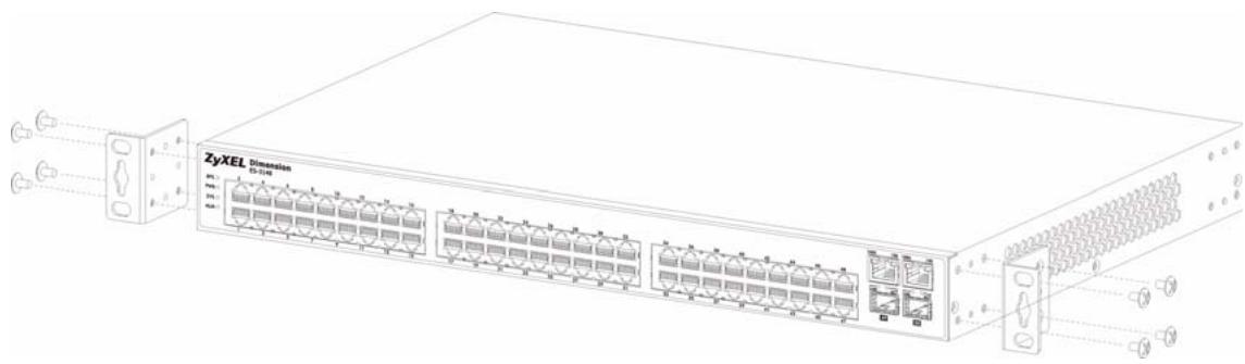 ZYXEL ES-3148 - Attaching the Mounting Brackets to the Switch - 1