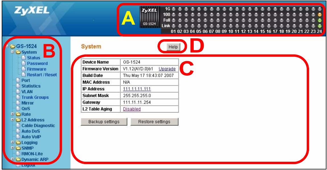 ZYXEL GS-1524 - The Status Screen - 1