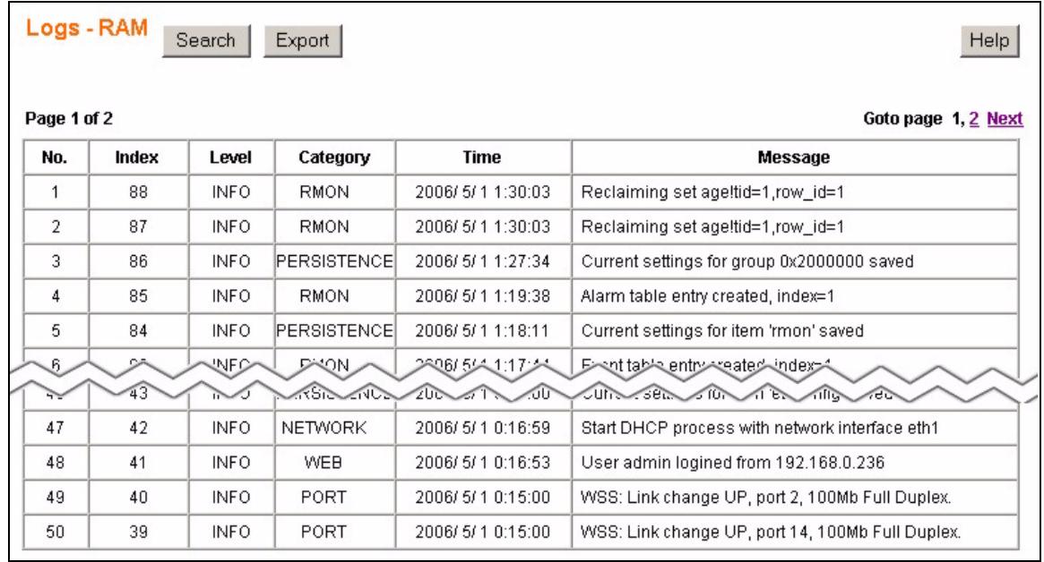 ZYXEL GS-1524 - Viewing RAM and Flash Logs - 2