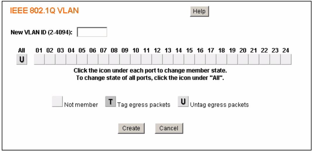 ZYXEL GS-1524 - Create IEEE 802.1Q VLAN Screen - 1