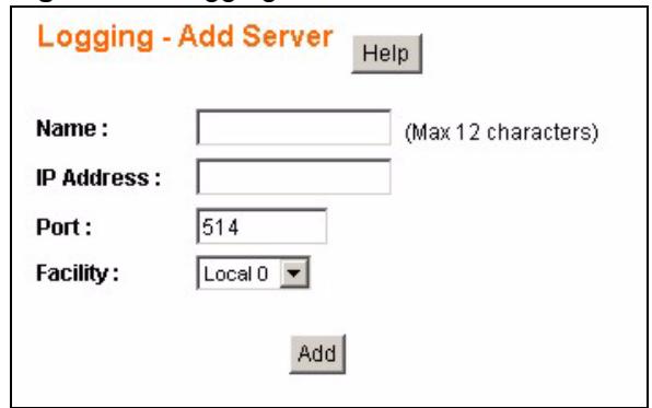 ZYXEL GS-1524 - Logging: Add Server - 1