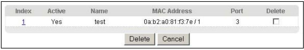 ZYXEL GS-3012F - Viewing and Editing Static MAC Forwarding Rules - 1