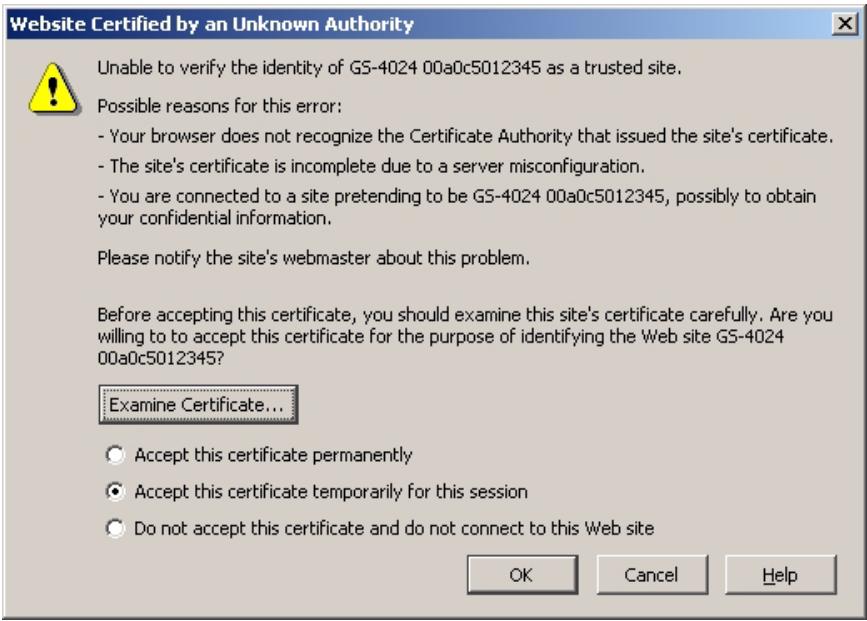 ZYXEL GS-4024 - Netscape Navigator Warning Messages - 1