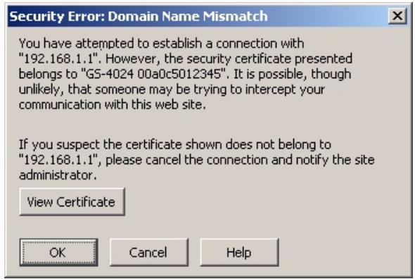 ZYXEL GS-4024 - Netscape Navigator Warning Messages - 2
