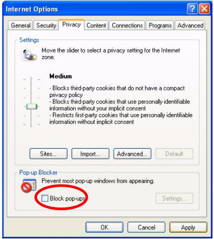 ZYXEL GS-4024 - Disable pop-up Blockers - 2