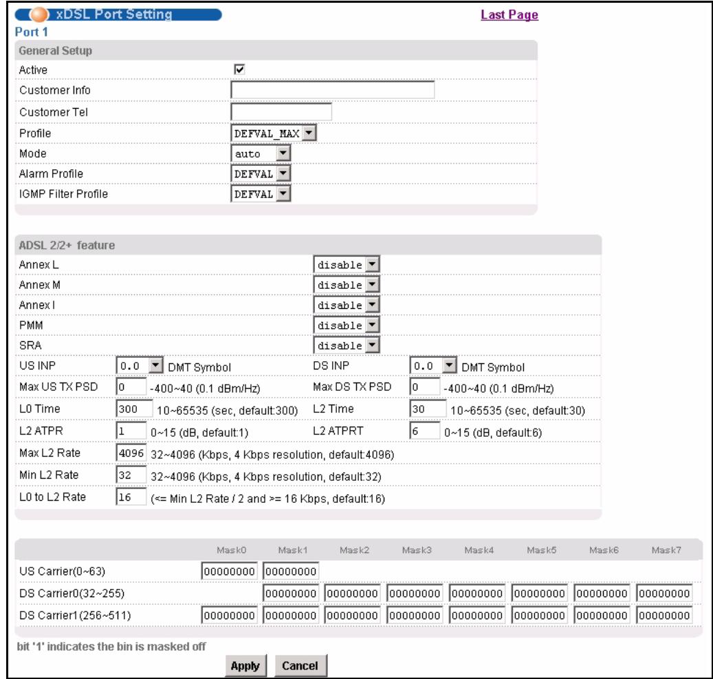ZYXEL IES-1248-51 - xDSL Port Setting Screen - 1
