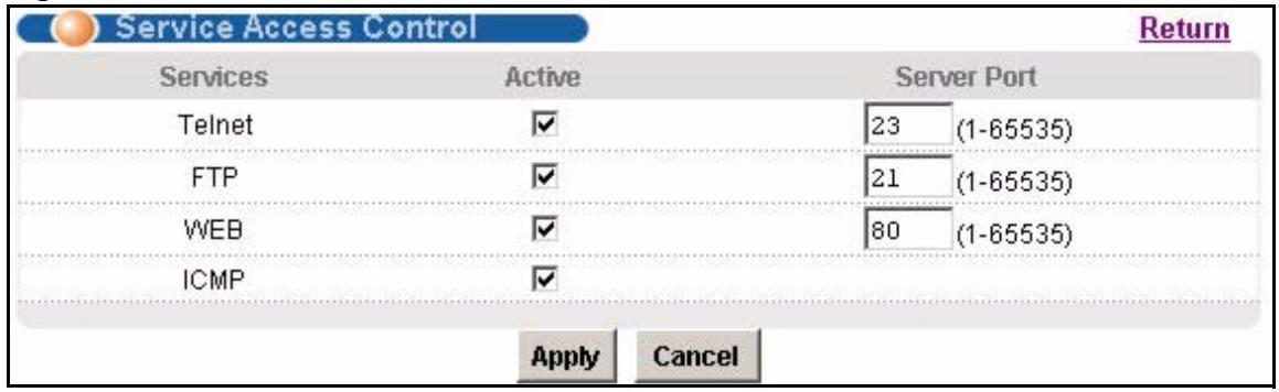 ZYXEL IES-1248-51 - Service Access Control Screen - 1