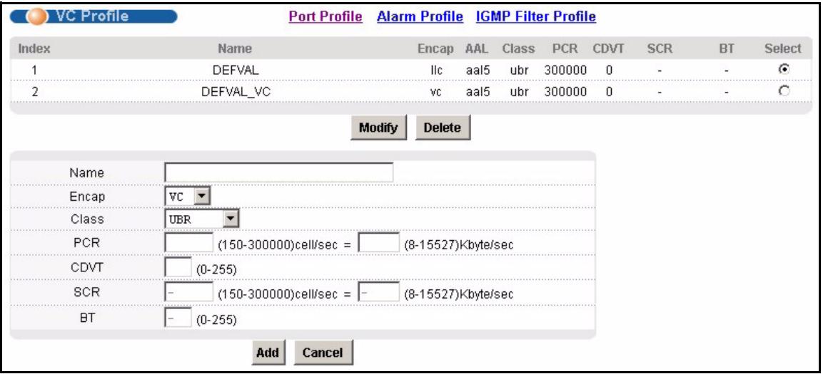 ZYXEL IES-1248-51 - VC Profile Screen - 1