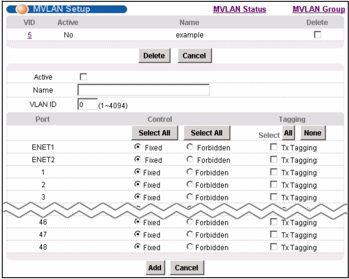 ZYXEL IES-1248-51 - MVLAN Setup Screen - 1