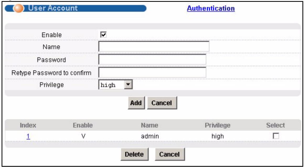 ZYXEL IES-1248-51 - User Account Screen - 1