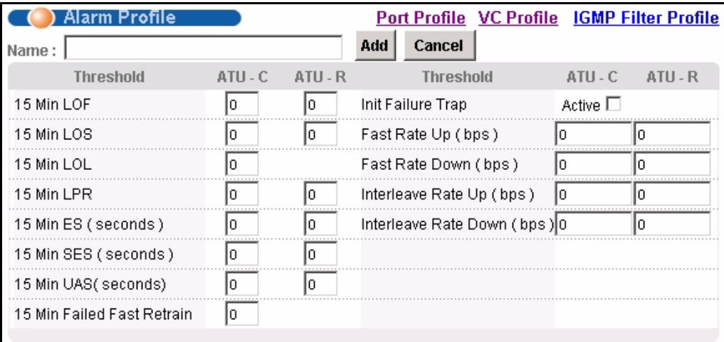 ZYXEL IES-1248-51 - Alarm Profile Screen - 1