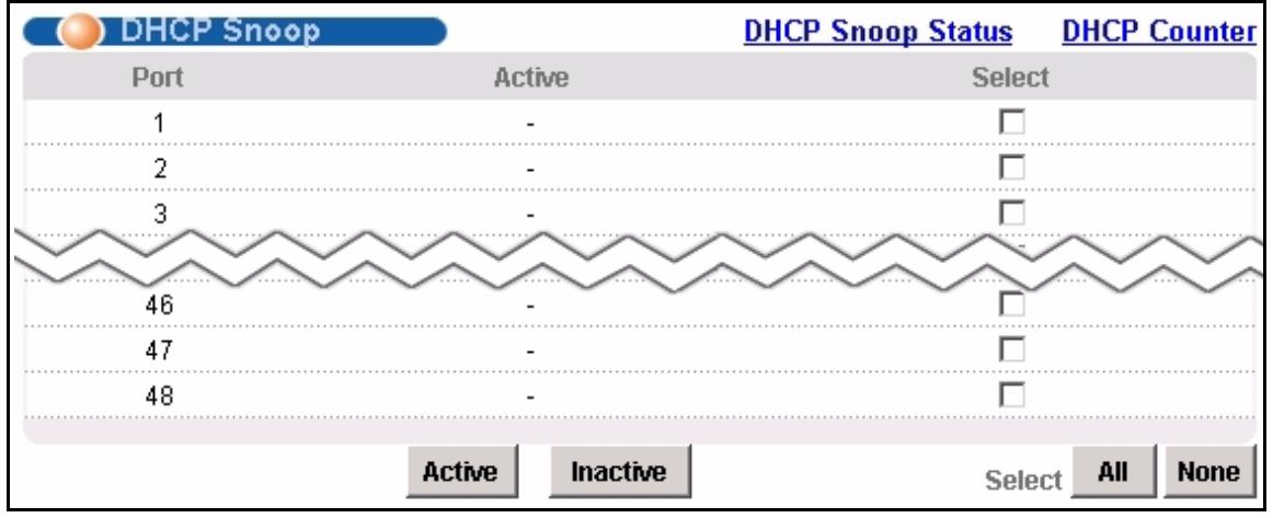 ZYXEL IES-1248-51 - DHCP Snoop Screen - 1