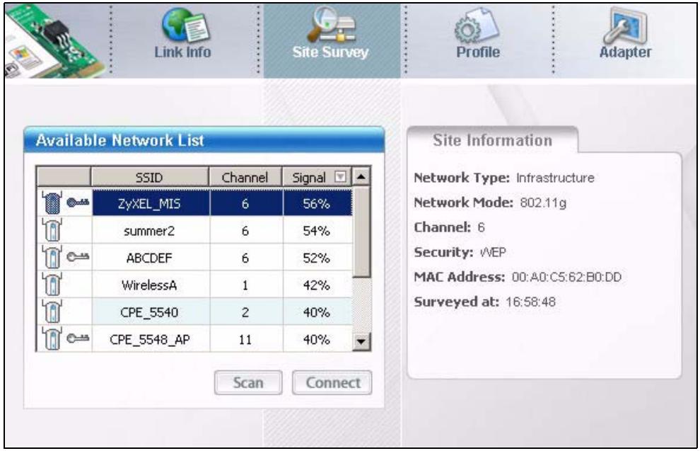 ZYXEL M-302 - The Site Survey Screen - 1