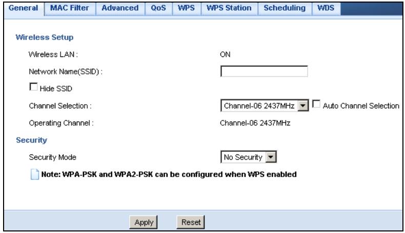 ZYXEL NBG-419N - General Wireless LAN Screen - 1